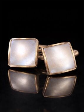Antique Mother of Pearl Cufflinks Brass Square Classic French Cuff Formal